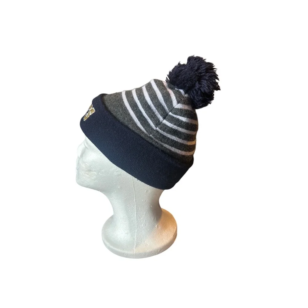 Detroit Lions Knit‎ Beanie Hat Pom Pom Navy Gold NFL Winter Size fits up to 22